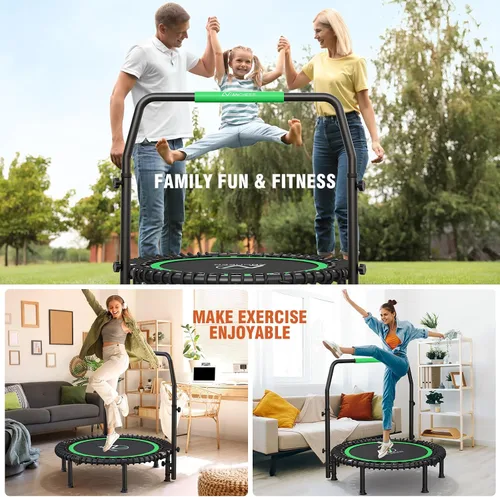 Miniatura 4 de ANCHEER Trampolín Rebounder de 40 pulgadas con mango ajustable de 4 niveles, mini trampolín máximo de 400 libras, trampolín de fitness resistente