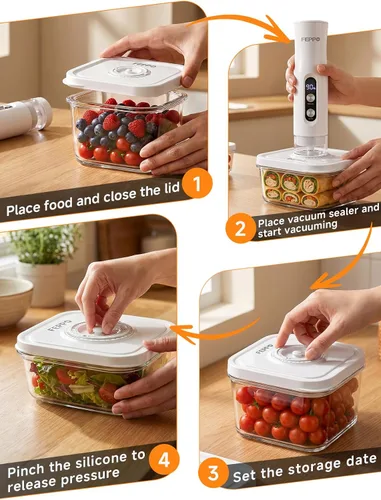 Miniatura 8 de FEPPO Recipientes selladores al vacío para almacenamiento de alimentos, juego de 3 piezas [1 pequeño, 1 mediano, 1 grande] funciona con máquina