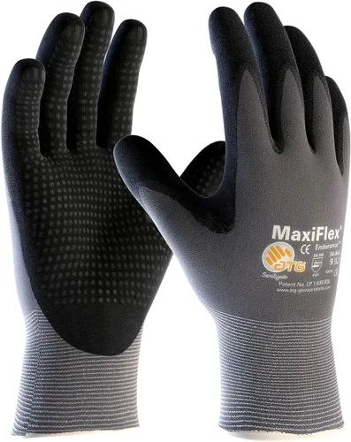 ATG 3 Pack MaxiFlex Endurance 34-844 Guantes de trabajo de nylon sin costuras con agarre recubierto de nitrilo en la palma y los dedos, tallas Black