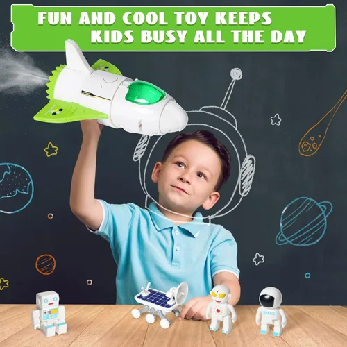 Miniatura 6 de Jomifin Juguete de nave espacial para niños y niñas, juguetes del transbordador espacial con luces y sonido, figura de 3 astronautas, cabina que se