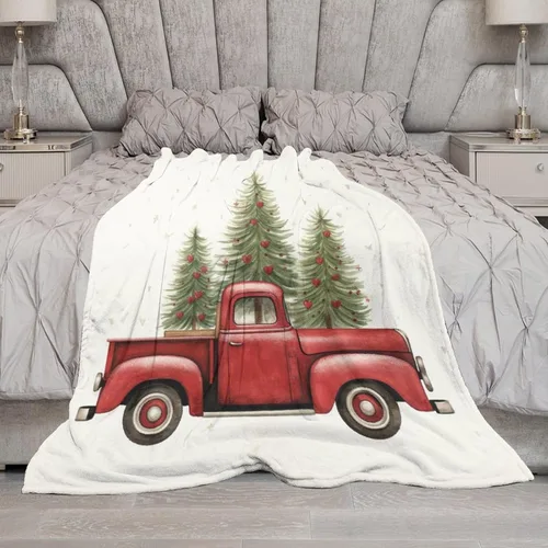 Miniatura 6 de Manta de camión rojo vintage con árbol de Navidad, árbol de Navidad, vacaciones de invierno, Navidad, manta suave de 30 x 40 pulgadas, manta