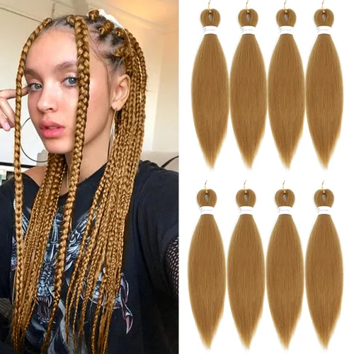 Miniatura 8 de Extensiones de cabello trenzado preestirado colorido, 3 colores, mezcla de cabello trenzado para niñas, 26 pulgadas, 3 paquetes