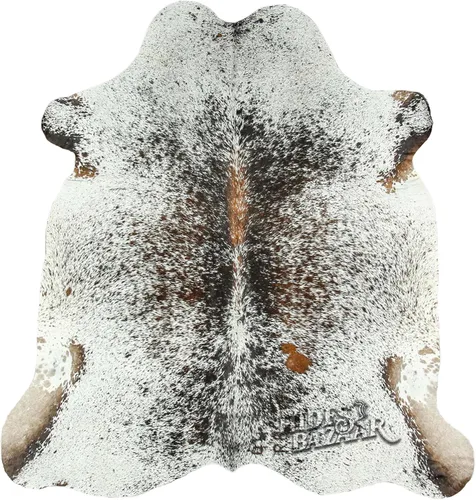 Miniatura 11 de HIDES BAZAAR Alfombra de piel de vaca negra con sal y pimienta, alfombra blanca y negra de primera calidad para sala de estar y más, alfombra única