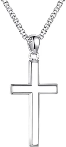 Ursteel 925 Sterling Silver Cross Pendant Cross Necklace for Men, Mens Cross Necklace 18K GoldSilverBlack Box Chain Necklace for Men Women Girls 16