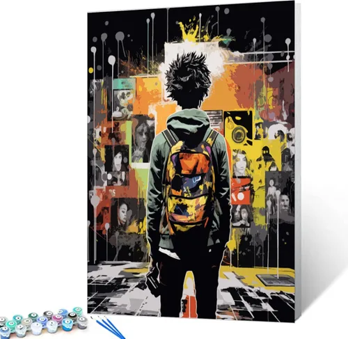 Banksy Street Graffiti Pintura al óleo por números, 16 x 20 pulgadas, lienzo DIY pintura al óleo para niños, estudiantes, adultos, principiantes,