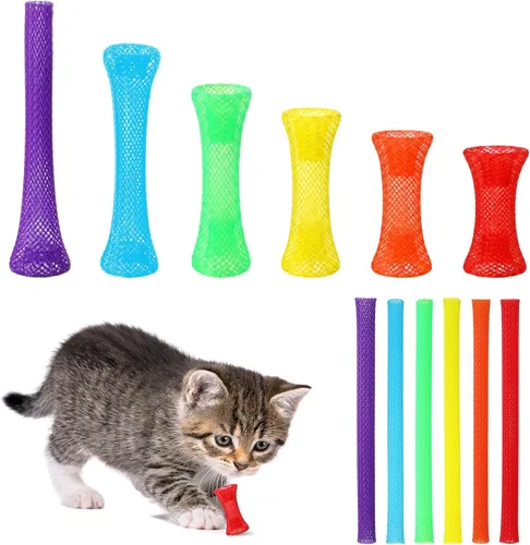 Leitee 60 Pcs Cat Spring Toys Kitten Colorful Fun Tubes Indoor Interactive Cat Tube Plastic Coil for Pet Hunt Scratching (Rainbow Colors)