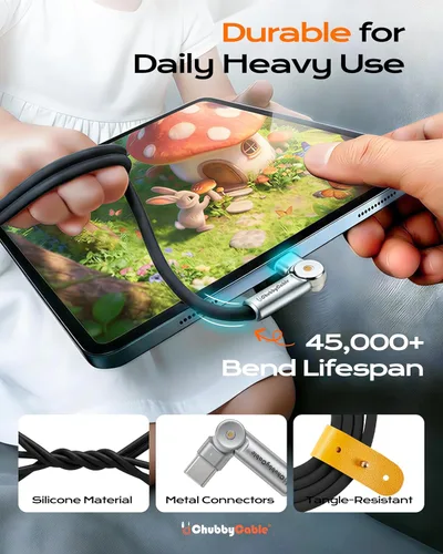 Miniatura 6 de chubbycable Chubby RotateX - Cable de carga rápida giratorio de 240 W, doble 180°, con luz LED, cable USB C de silicona suave, cable de carga extra