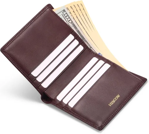 Miniatura 21 de HISCOW Billeteras plegables de cuero de grano completo para hombres, billetera minimalista delgada para hombre, regalos para papá, cumpleaños, día