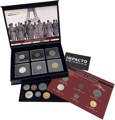 Moneda Mundial de la Segunda Guerra Mundial - 6 monedas utilizadas durante la Segunda Guerra Mundial por los alemanes en los territorios que