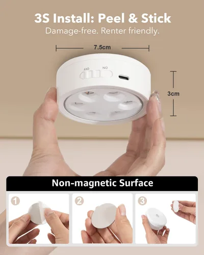 Miniatura 7 de Luces LED recargables de disco con control remoto, luces de botón con pilas de 2400mAh, luces adhesivas magnéticas para tocar, luz inalámbrica
