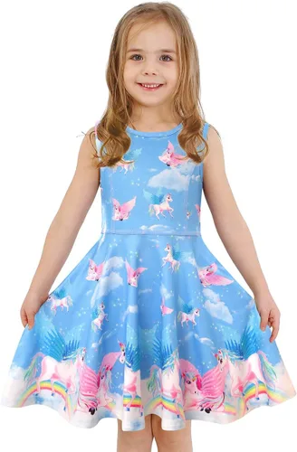 LaBeca Vestidos de Niñas Sin Mangas de Manga Larga para Niñas Pequeñas y Grandes Unicornio Sirena Vestidos Casuales