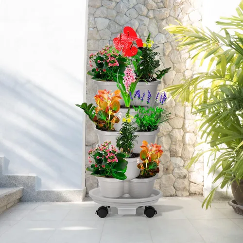 Miniatura 8 de Looca Organizador de plantas con ruedas y bandeja de drenaje, soporte rodante para macetas de 13 pulgadas, organizador de macetas redondas