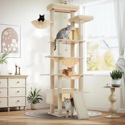 Miniatura 14 de MUTTROS Árbol de gato Cactus de 40" con torre para gatos, hamaca de alfombra grande de metal, poste para arañar para gatos de interior con Verde