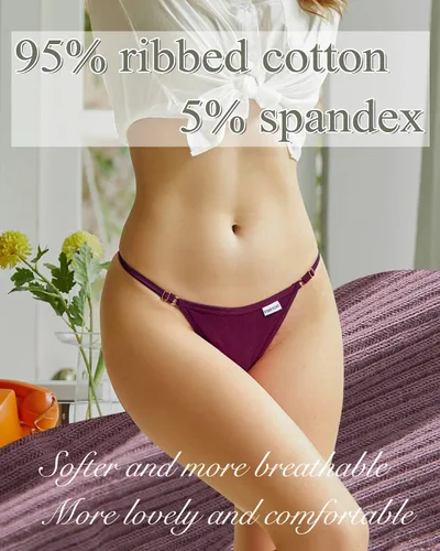Miniatura 3 de FINETOO Paquete de 10 tangas ajustables para mujer, ropa interior sexy de tiro bajo, bragas de algodón para mujer, S-XL