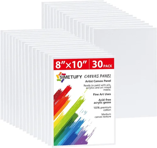 Simetufy Paquete de 30 lienzos de pintura de 8 x 10 pulgadas, paneles de lona de algodón en blanco, paquete a granel para fiestas, pinturas