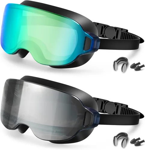 Miniatura 12 de Aegend Gafas de natación para adultos, paquete de 2 unidades, sin marco, 180°, visión amplia, antiniebla, UV, a la moda, para hombres y mujeres