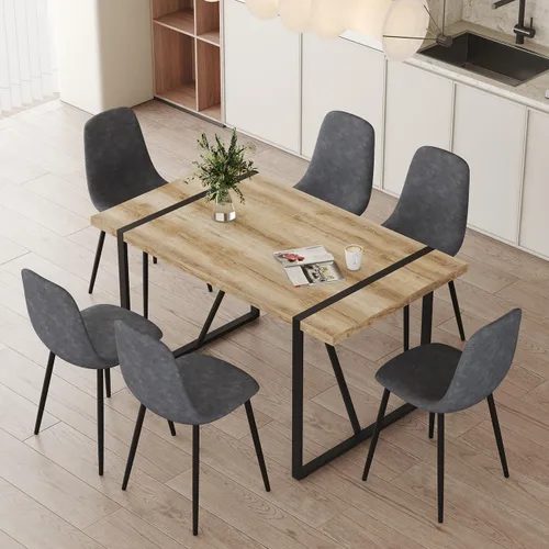 Miniatura 16 de Juego de mesa de comedor moderna de 55 pulgadas para 4, mesa de comedor negra y marco de metal dorado, mesa de comedor rectangular con 4 sillas