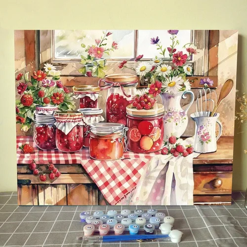 Miniatura 21 de Pintura de especias y hierbas, kit de pintura de cilantro y salvia por números, 16 x 20 pulgadas, lienzo de cocina para bricolaje, aceite vegetal