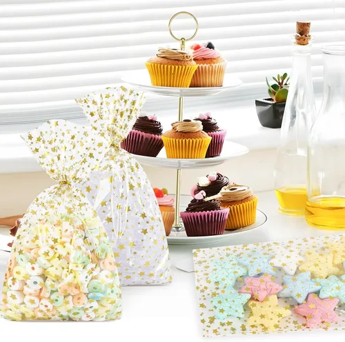 Miniatura 6 de Bolsas de celofán, bolsas de celofán transparente, 7 x 12 pulgadas, 100 lazos giratorios para envolver regalos, dulces de embalaje, postres