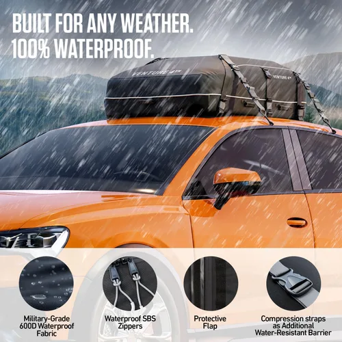 Miniatura 4 de VENTURE 4TH Portaequipajes para techo de automóvil, bolsa de techo impermeable de 21 pies cúbicos con 10 correas de compresión y amarre resistentes