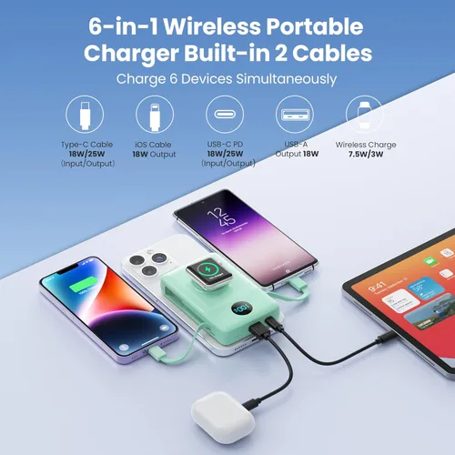 Miniatura 53 de Cargador portátil magnético de 10800 mAh para iPhone con cables integrados, cargador de batería inalámbrico 6 en 1 con cargador iWatch, pantalla LCD