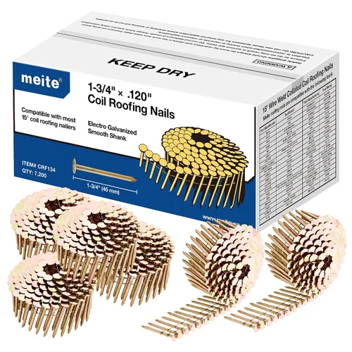 Miniatura 12 de meite 2880 unidades clavos en rollo para techos de 1-1/4 pulgadas x 0.120 pulgadas para pistola clavadora de techos, cabeza redonda de 15 grados