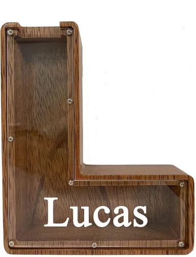 Miniatura 17 de Alcancía grande de madera personalizada para niños, alcancía con nombre personalizado, alcancía (nombre grabado láser) letras del alfabeto