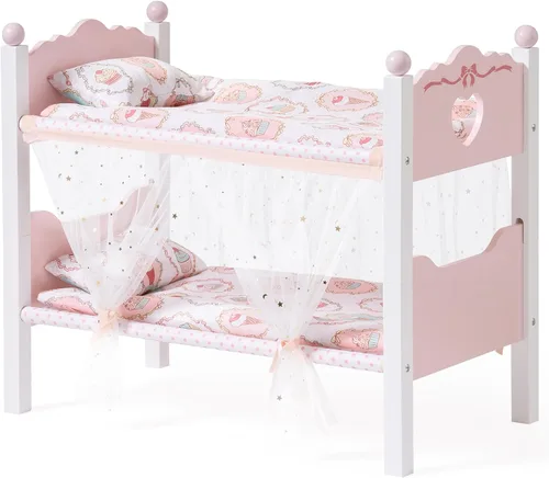 Miniatura 10 de ROBOTIME Litera para Muñeca de Bebé, Cuna de Muñeca de Madera para Muñecas de 18 Pulgadas, Juguete de Muebles para Muñeca American Girl con Ropa