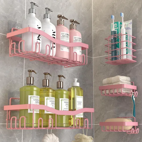 Miniatura 8 de Youvip Paquete de 6 estantes de ducha adhesivos con soporte para jabón, sin perforaciones, a prueba de óxido, gran capacidad, organizadores de baño