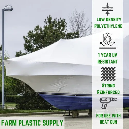 Miniatura 2 de Farm Plastic Supply Envoltura retráctil de plástico reforzado con cuerda - 10 mil (16' x 75') - Película retráctil para barco, uso con pistola