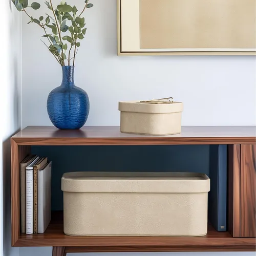 Miniatura 2 de La Jolie Maison Cajas de almacenamiento de cuero vegano con tapas, juego de 3 contenedores de almacenamiento decorativos para organizar cajas