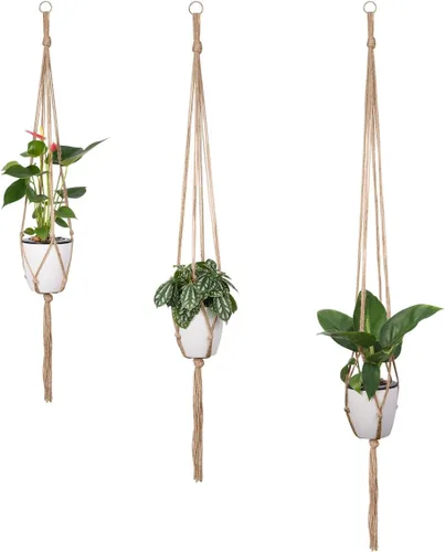 Miniatura 4 de Soportes colgantes de macramé para plantas, 6 unidades, 3 tamaños