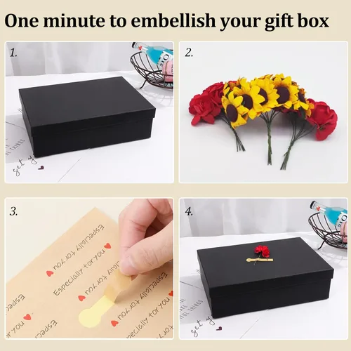 Miniatura 4 de Giftilious Cajas de regalo negras, un juego de 5 cajas de regalo con tapas para regalos, cajas preenvueltas para regalos, caja de regalo resistente