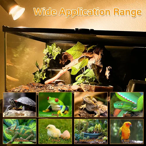 Miniatura 5 de Lámpara de calor para reptiles con 2 bombillas UVA UVB de 50 W, luz giratoria de 360°, luz solar simulada, lámpara de calefacción regulable