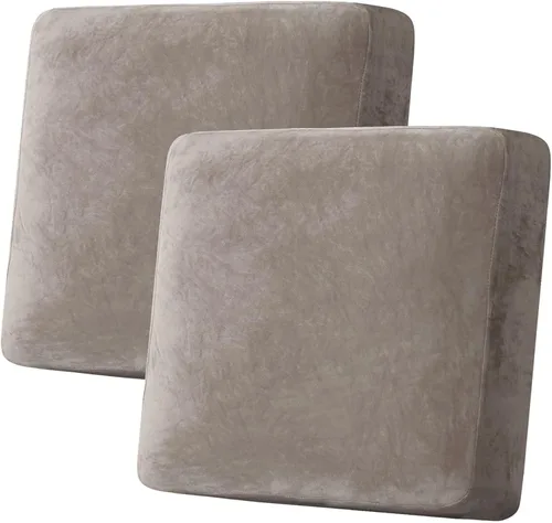 H.VERSAILTEX - Funda de terciopelo elástica y afelpada para protección de cojines de sofá biplaza, silla o sofá, 2 piezas, tamaño grande, color gris
