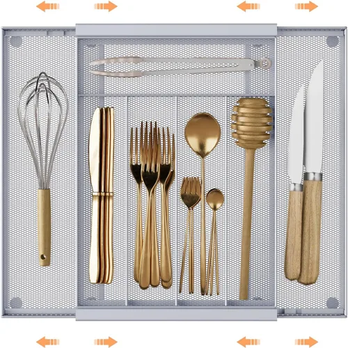 Miniatura 11 de Sedegn Organizador de utensilios de cocina expandible – Bandeja de cubiertos ajustable de 9.6 a 16.1 pulgadas con 5 – 7 compartimentos – Se adapta a