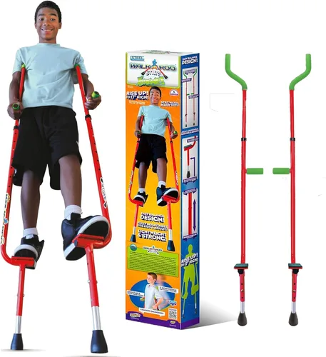 Zancos ajustables Walkaroo Xtreme de acero de Geospace para niños - Juego interior/exterior, ejercicio, zancos de acero para adultos - Hasta 250 Rojo