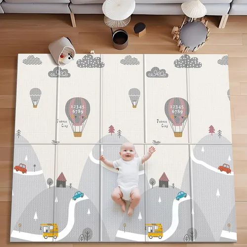 UANLAUO Alfombra de juego plegable para bebés - 71 x 59 pulgadas, reversible para bebés a niños, antideslizante para interior y exterior