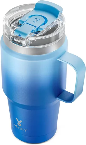 Miniatura 12 de Meoky - Vaso de 32 onzas con asa, taza de viaje de acero inoxidable con pajilla y tapa 2 en 1, taza de café con aislamiento al vacío, 100% a prueba