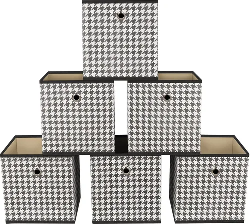 Miniatura 12 de Cubos de Almacenamiento Plegables Negros Contenedores, Cubos de Almacenamiento de Tela de 11 Pulgadas, Cajas de Almacenamiento de Tela, Cubos