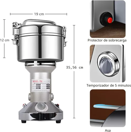 Miniatura 5 de Molinillo de Granos 750g Molinillo Eléctrico de Alta Velocidad de Acero Inoxidable Molinillo de Cereales Harina de Maíz Pulverizador de Polvo