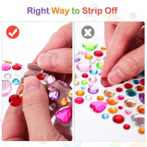 Miniatura 5 de 880 piezas de pegatinas de gemas con diamantes de imitación para manualidades - Pegatinas autoadhesivas de joyas, pegatinas de gemas acrílicas