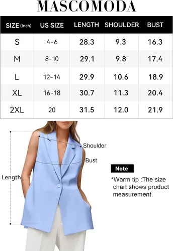 Miniatura 7 de MASCOMODA Chalecos de moda para mujer, para primavera, casual, sin mangas, con solapa frontal abierta, cuello en V, chalecos de oficina