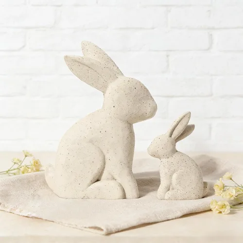 Miniatura 6 de DN DECONATION Decoraciones de Pascua, figuras de conejo blanco, estatuas de conejo de Pascua Wabi Sabi, juego de 2 para mesa de primavera