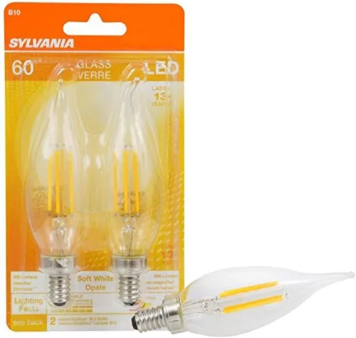 Sylvania - Bombilla LED B10, equivalente a 60 W, eficiente 5 W, 13 años, punta doblada, base de candelabro, 500 lúmenes, 2700 K, blanco suave,