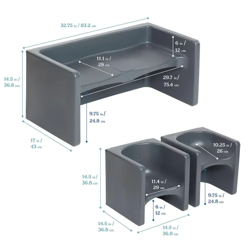 Miniatura 2 de ECR4Kids Tri-Me - Juego de mesa y sillas cubo, muebles multiusos, gris oscuro, 3 piezas