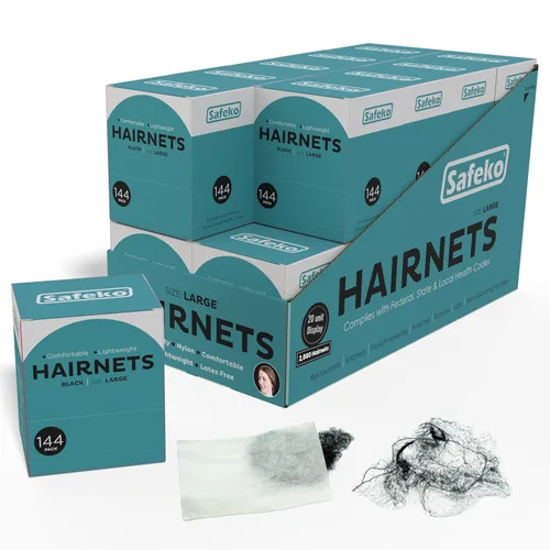 Redes para el cabello, 144 unidades, envueltas individualmente, mallas de nailon ligeras, sin látex, color negro, grande (24 pulgadas)