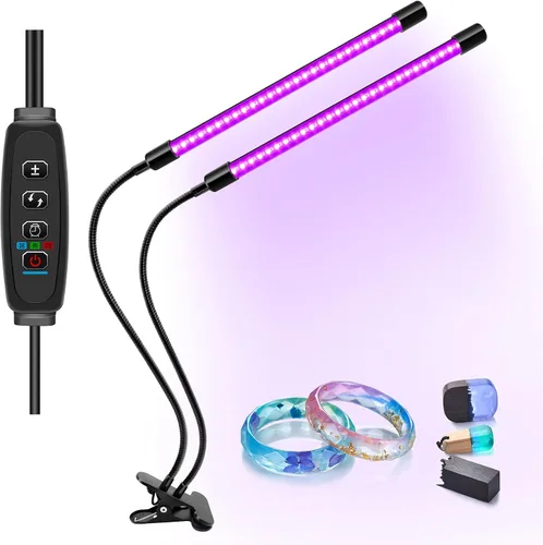 Luz LED negra, temporizador de 3, 9 y 12 horas, 10 niveles regulables, luz UV, cabezal doble, 54 LED, luz negra, lámpara UV LED de 395-405 nm para