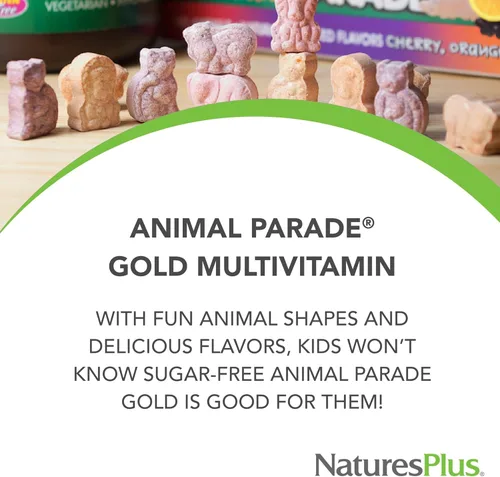 Miniatura 3 de NaturesPlus Animal Parade Gold Multivitamínico Infantil - Surtido de sabores de cereza, naranja y uva - 120 tabletas masticables en forma de animal