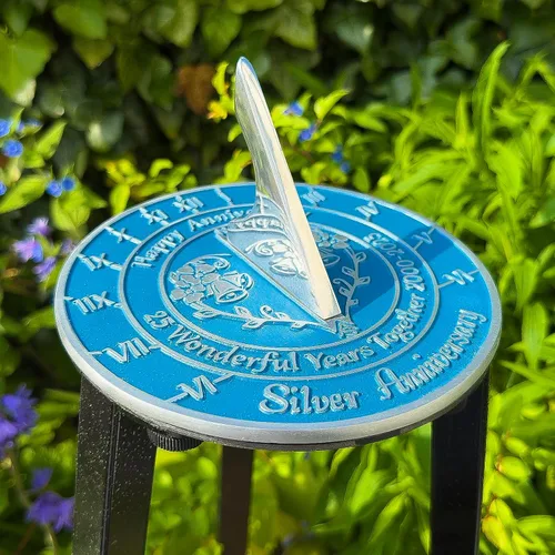 Miniatura 8 de Regalo de reloj de sol de aniversario para el 25 aniversario de boda de plata en 2025 – Decoración del hogar de metal reciclado o idea de regalo